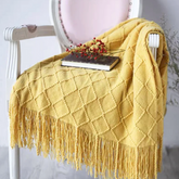 Yellow Knitted Tassels- Throw Blanket